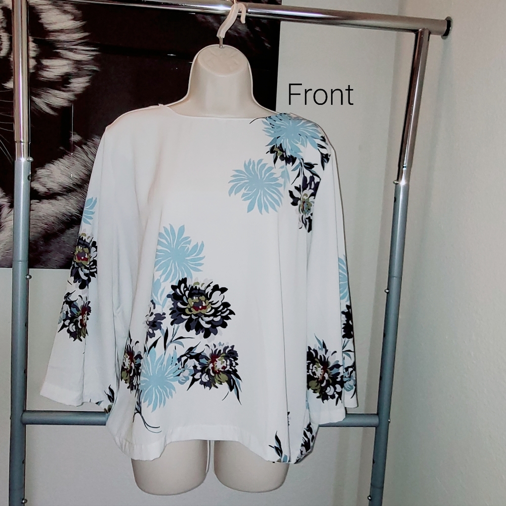 Ann Taylor XL Floral Blouse w/ Ribbon Tie in Back